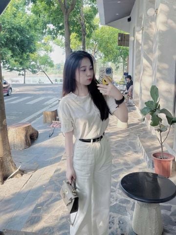 TQ4004-Set basci áo thun+quần suông Trắng (2 món)