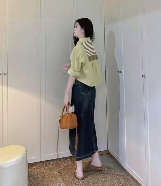 TB7703-Set 3 món CC (áo sơ mi xanh+ khăn choàng+ CV jean)