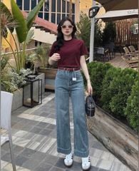 VGU9459-Set basic áo thun đỏ, quần jean CC (2 món)