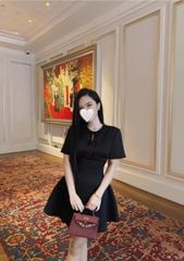 SKY7536-Đầm ngắn đính nơ Trắng