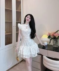 VRA0418 ĐẦM TẦNG THÊU HOA PHỐI NƠ