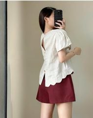 VGU9536-Set áo tay phồng, quần short Đỏ (áo Kem)