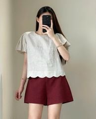 VGU9536-Set áo tay phồng, quần short Đỏ (áo Kem)