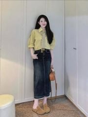 TB7703-Set 3 món CC (áo sơ mi xanh+ khăn choàng+ CV jean)