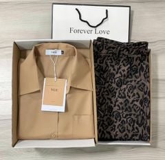 VGU9456-Set áo sơ mi tay dài nâu, quần short họa tiết beo