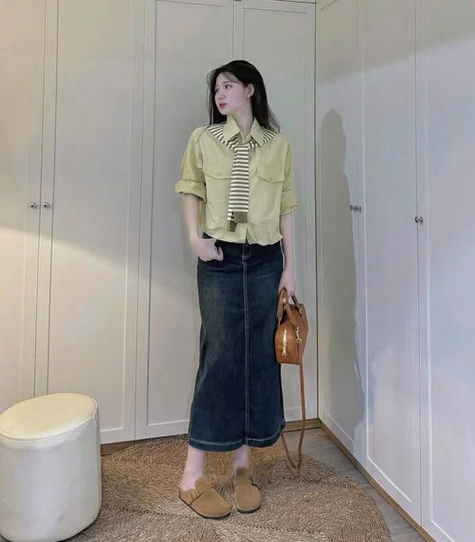 TB7703-Set 3 món CC (áo sơ mi xanh+ khăn choàng+ CV jean)