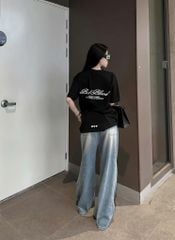 VGU9544-Set áo thun đen in chữ 2 mặt, quần jeaan suông CC