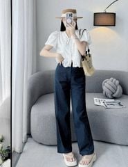 KS0368-Set áo xô thêu tay phồng, quần jean dài CC