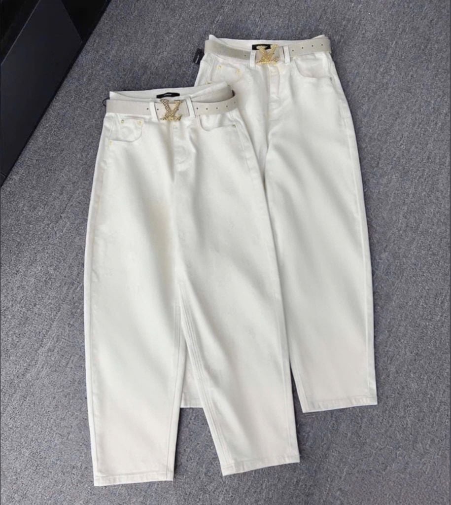VGU9612-Quần jean baggy Kem (ko kèm nịt)