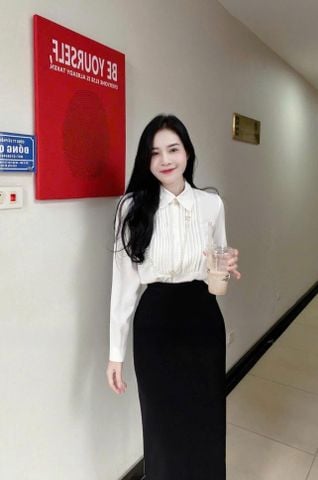 TQ4020-Set công sở áo sơ mi kiểu, CV dài Đen (áo Trắng)