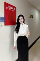 TQ4020-Set công sở áo sơ mi kiểu, CV dài Đen (áo Trắng)