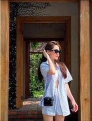 KS0376-Set 3 món sọc Xanh (áo sơ mi+áo thun 3 lỗ+quần short)