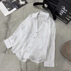 TQ4033-Áo sơ mi cổ V kẻ Trắng