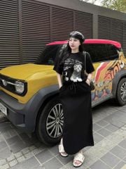 TQ4024-Set áo thun in hình, CV dài Đen