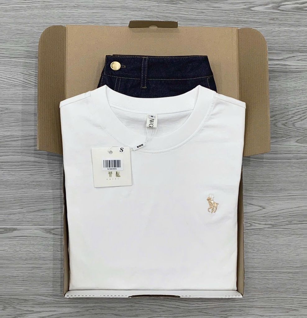 KS0388-Set áo thun thêu họa tiết, quần short jean X.Đen (2 món)
