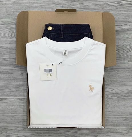 KS0388-Set áo thun thêu họa tiết, quần short jean X.Đen (2 món)