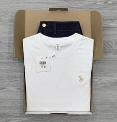 KS0388-Set áo thun thêu họa tiết, quần short jean X.Đen (2 món)
