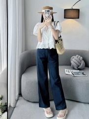 KS0368-Set áo xô thêu tay phồng, quần jean dài CC
