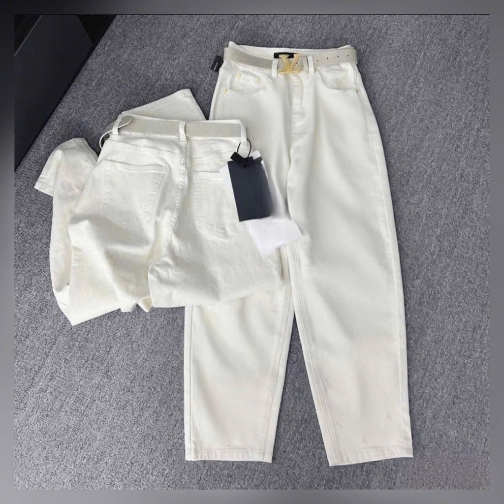 VGU9612-Quần jean baggy Kem (ko kèm nịt)