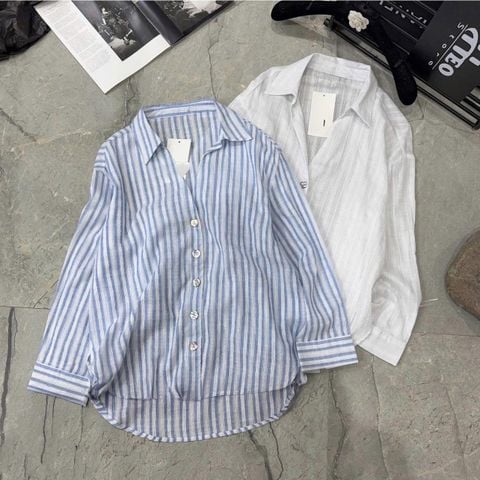 TQ4034-Áo sơ mi cổ V kẻ Xanh