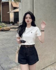 KS0388-Set áo thun thêu họa tiết, quần short jean X.Đen (2 món)