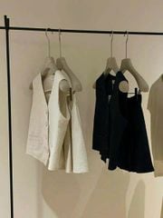 VRA0466-Set áo gile, CV ngắn Xanh Đen