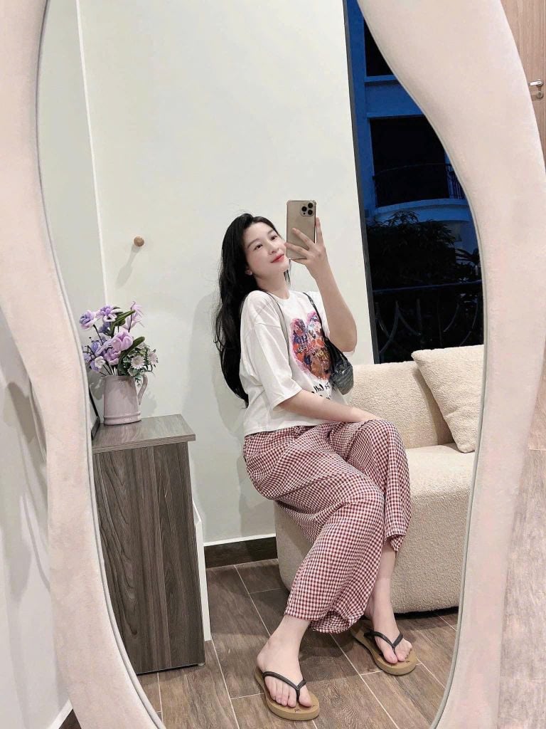 KS0437 SET ÁO THUN IN QUẦN CARO DÀI