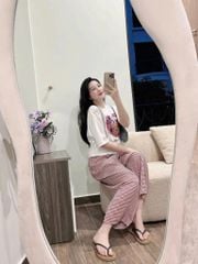 KS0437 SET ÁO THUN IN QUẦN CARO DÀI
