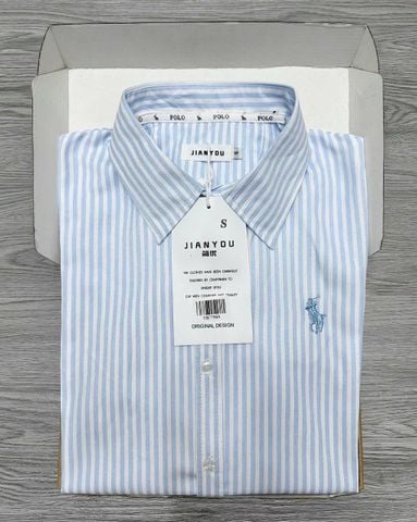 TB7796-Áo sơ mi tay dài thêu họa tiết sọc Xanh