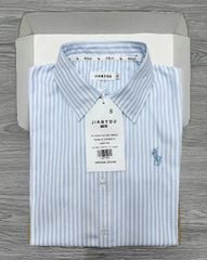 TB7796-Áo sơ mi tay dài thêu họa tiết sọc Xanh