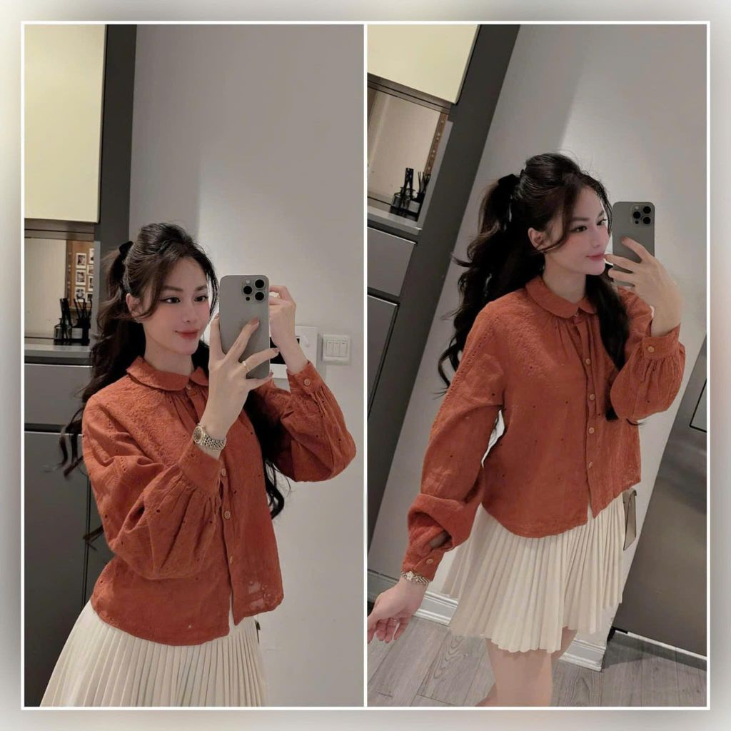 VGU9688-Set áo xô thêu cổ sen, CV dập ly CC