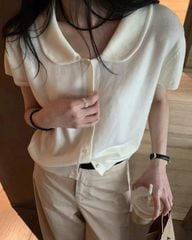 VGU9675-Áo len cổ sen Kem (áo lẻ)