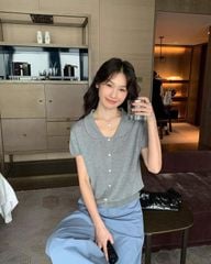 VGU9675-Áo len cổ sen Kem (áo lẻ)