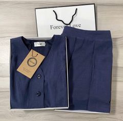 VRA0466-Set áo gile, CV ngắn Xanh Đen