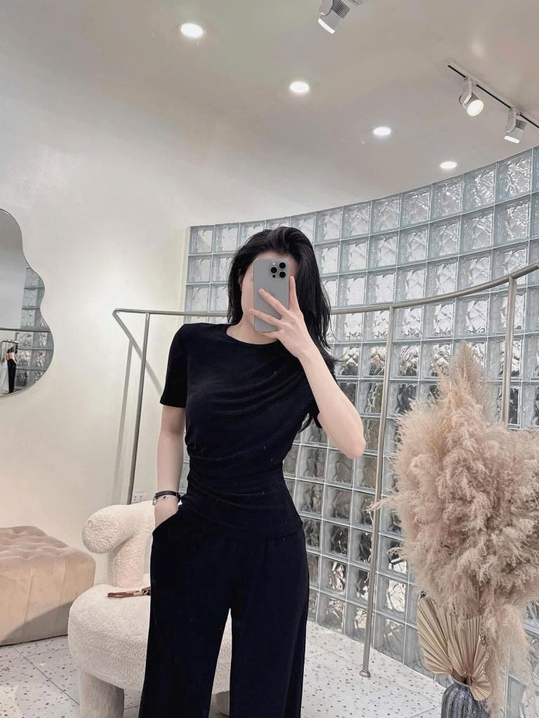 TQ4046-Set thun áo tay ngắn, quần dài Đen