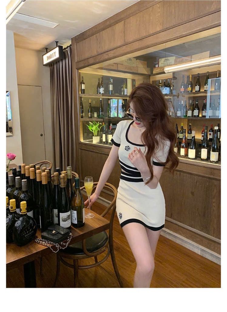 VGU9716-Set len dệt kim áo croptop+CV phối viền đính hoa CC