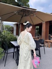SKY7859-Đầm suông kiểu tay lỡ thêu thỏ Kem
