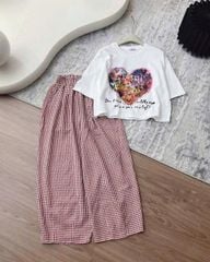 KS0437 SET ÁO THUN IN QUẦN CARO DÀI