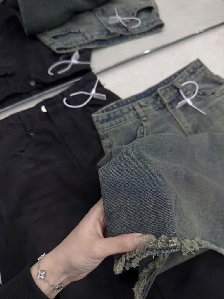 VGU9707-Chân váy jean lai tua rua Xanh (cv lẻ)