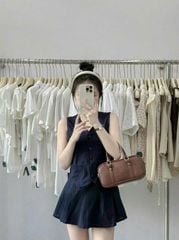 VRA0466-Set áo gile, CV ngắn Xanh Đen
