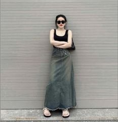 VGU9707-Chân váy jean lai tua rua Xanh (cv lẻ)