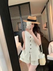 VRA0479-Set áo sát nách, quần short Kem