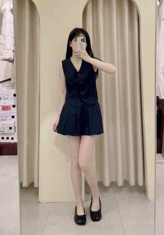 VRA0466-Set áo gile, CV ngắn Xanh Đen