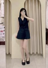 VRA0466-Set áo gile, CV ngắn Xanh Đen