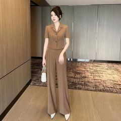 SKY7824-Set áo kiểu Vest, quần dài Nâu