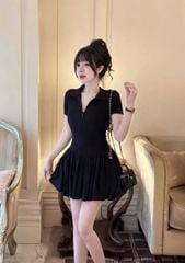 SKY7856-Đầm thun body tùng xòe Đen