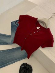TB7844 ÁO THUN ĐÍNH NÚT ( ĐỎ )