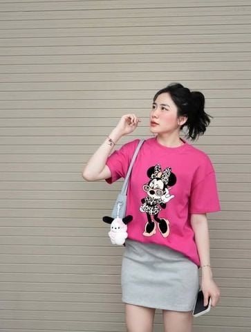 TQ1738-Set áo micky hồng, CV ngắn Xám