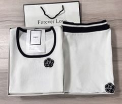 VGU9716-Set len dệt kim áo croptop+CV phối viền đính hoa CC