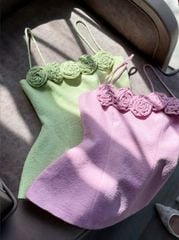 VGU9761 ÁO 2 DÂY ĐÍNH HOA ( HỒNG )